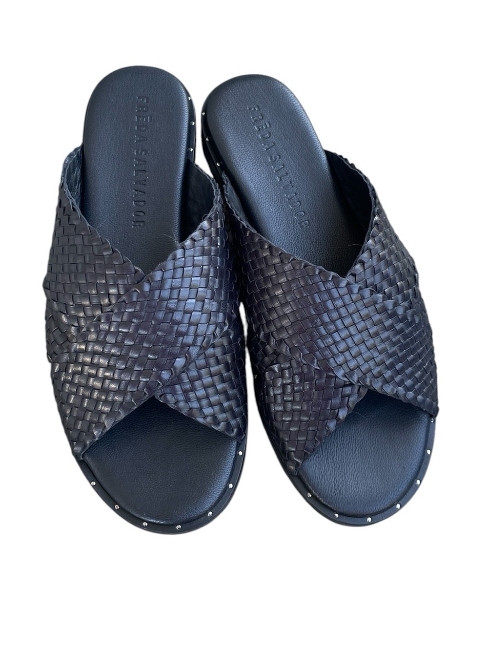 Freda Salvador Black Leather Slide, Size 5.5, NWT